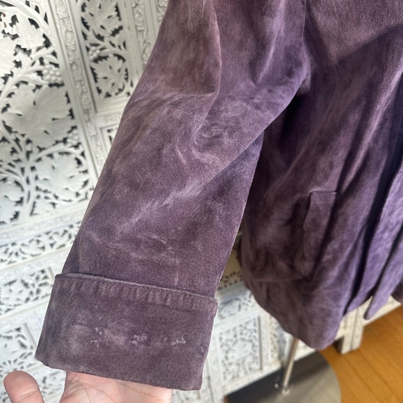 Vtg Lord & Taylor Dusty Purple Pig Suede Leather Oversized Open Blazer Jacket - Picture 4 of 10